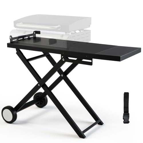 LIFERUN Chariot de Barbecue Pliable avec 2 Roues,Table Pliante Portable avec Tablette Latérale Amovible,Support Stable de Cuisson d'Extérieur pour...