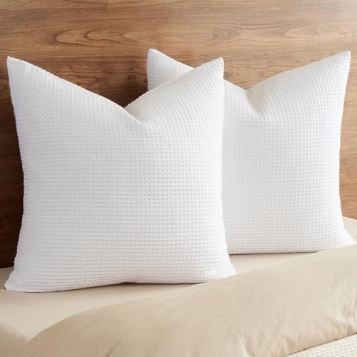 Housses de coussin 66 x 66 cm coton gaufré blanc lit et canapé