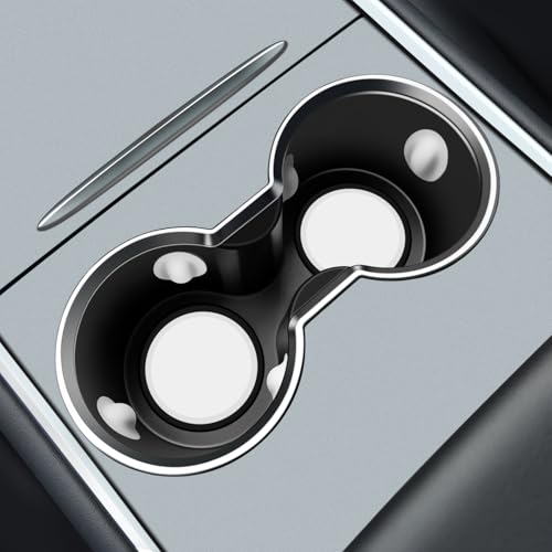 SUMK Center Console Cup Holder Insert for Tesla Model Y Accessories 2024 2025, [Won't be Pulled Out] Upgrade Silicone Airbags Design for Tesla Model 3 2023 2022 2021 Central Console Cup Pad - White