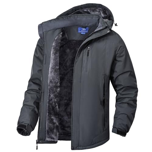 Zoofly Chaqueta Hombre Invierno Esquí Impermeables Montaña Cazadoras Aire Libre Abrigos Térmicos Con Capucha Desmontable Snowboard Parka Gris Oscuro-XL