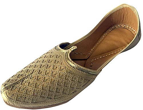 Men's Flat Golden Bridal Khussa Shoes Traditional Indian Leather Loafer Punjabi Jutti