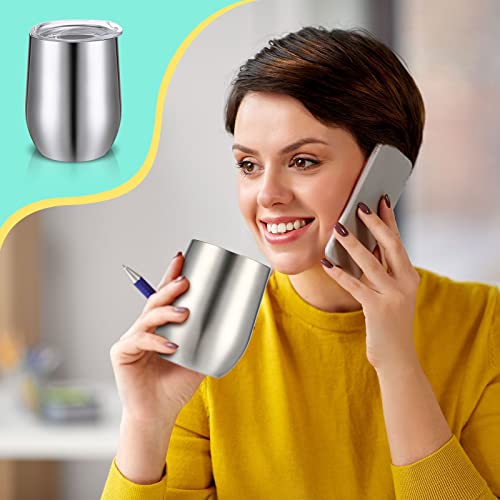 30 Pack Stainless Steel Wine Tumblers With Lids 12 Oz Silver Stemless Wine Cups Double Wall Insulated Wine Mug Glasses For Home Hot Or Cold Drink Wine Coffee Cocktails Champagne Or Other Beverages #TOP4