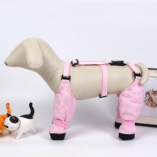 Sefoemut のレギンス 冬の犬のブーツレギンス滑り止めスノードッグシューズ 犬用レッグカバー 犬用ブーツサスペンダー サスペンダー付き 犬 靴 調節可能な滑り止め犬用サスペンダーブーツ 補助ストラップ (ピンク,S 高さ23cm)