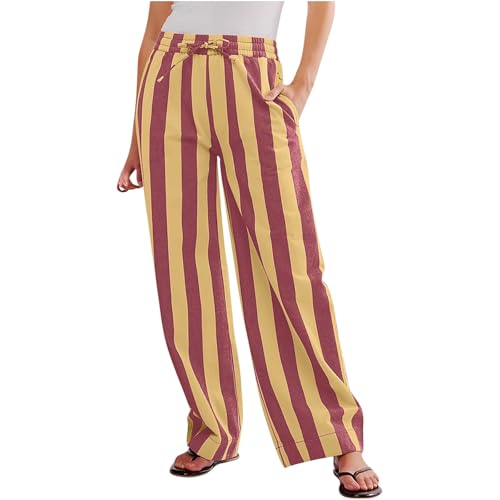 Women's Wide Leg Palazzo Pants, Striped Pattern, Low Waist with Pockets, Multiple Colors
