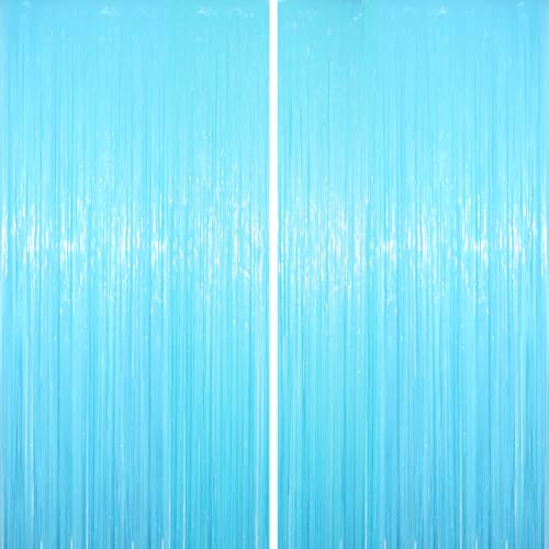 Image of Voircoloria 2 Pack Pastel Blue Tinsel Foil Fringe Curtains, Blue Party Decorations, Metallic Tinsel Party Streamers Backdrop for Birthday Baby Shower Gender Reveal Wedding Party Decorations