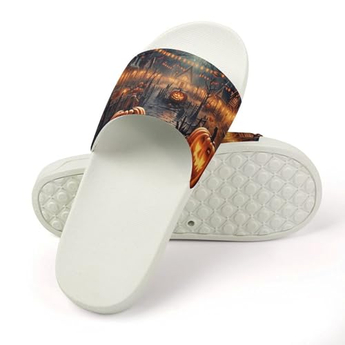 Dark Night Halloween Pumpkin Funny House Sandals Non Slip Shower Slippers Quick Drying Bathroom Shoes for Women Men4