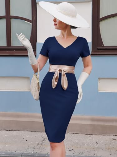 Miusol Women's Deep V Neck Wedding Guest Bodycon Elegant Bow Cocktail Party Mini Dress4