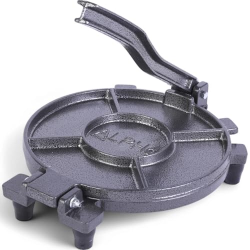 Image of ALPHA LIVING Tortilla Press - 10 Inch Cast Iron Quesadilla Maker - Heavy Duty Empanada Maker Press - Cast Iron Tortilla Maker for Kitchen, Home Use