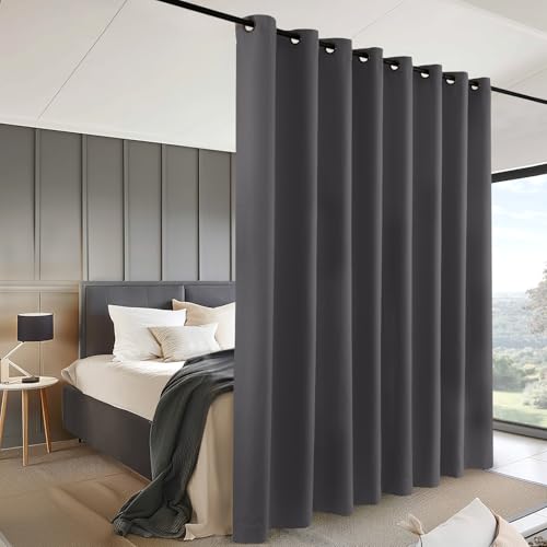INOVADAY Room Divider Curtain for Sliding Glass Door, Privacy Wall Divider for Bedroom Partition Wide Curtains for Patio Door Room Darkening Grommet Drapes, 1 Panel, Dark Grey, W100xL84
