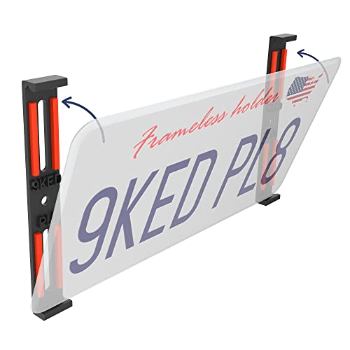 9KED PL8 Frameless License Plate Holder, Clean Look Style with Easy and Fast Mount via Click Clack System (for One Plate)