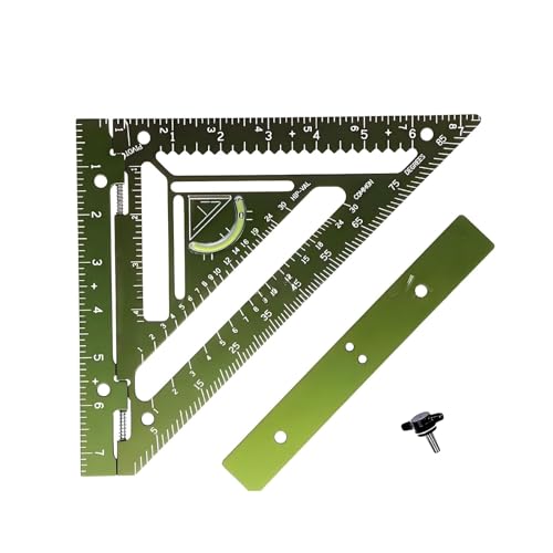 Squares Tool,8.5-in Adjustable Woodworking Rafter Square with Level，Aluminum Alloy Triangle Ruler Rafter Frame Square Double Scale,for Precise Marking and Layout (Green)