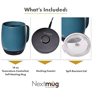 Nextmug - Temperature-Controlled, Self-Heating Coffee Mug (Slate Blue - 14 oz.) Nextmug Temperature Controlled Self Heating Coffee Mug Slate Blue 14 oz