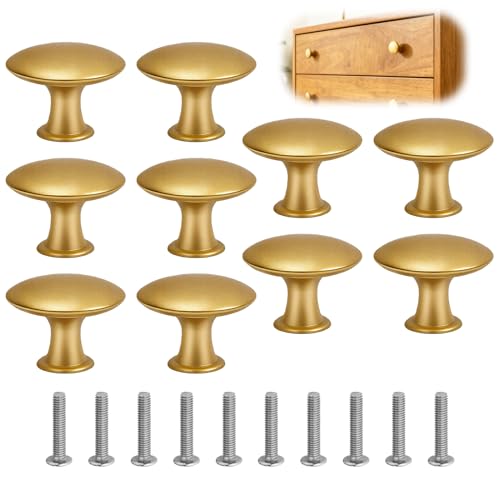 Gripiti Drawer Knobs Vintage10 Pcs, Gold Cabinet Knobs Antique Brass Door Drawer Knobs 30mm Round Cupboard Knobs with Matching Screws Stainless Steel Draw Knobs for Wardrobes Kitchen Furniture
