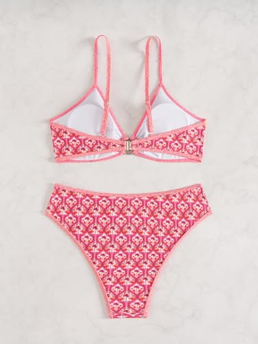 Image of Fanuerg Women's Triangle Bikini Sets O Ring Linked Two Piece Swimsuits Floral Printed Cheeky Bathing Suit