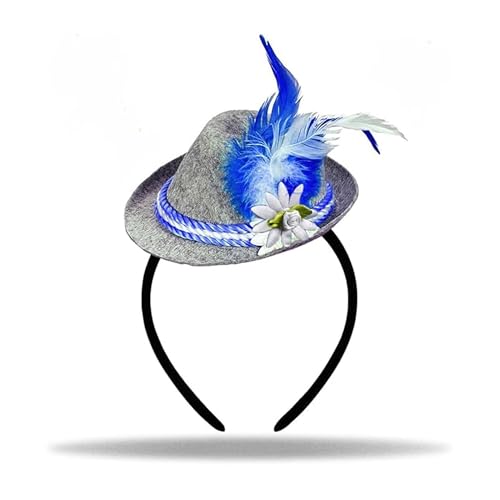 Hatstar Mini Seppelhut mit Haarreif, Miniatur Trachtenhut mit Feder in Blau, Kostüm Accessoire zum Oktoberfest Outfit für Damen und Herren