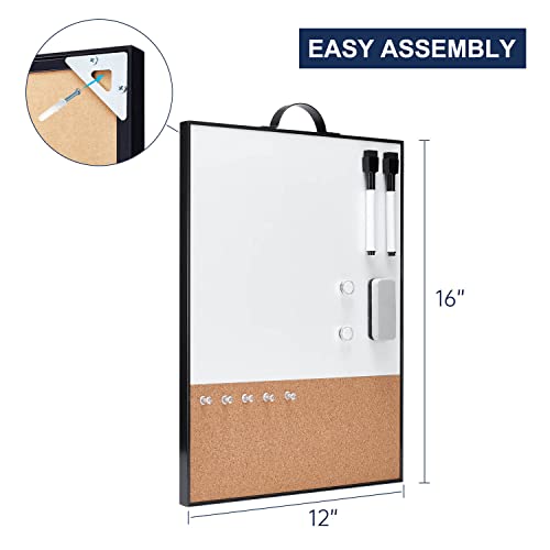 Small Whiteboard Cork-Board Combination For Wall - 16" X 12" Portable Aluminum Frame Magnetic Dry Erase Board, Small Bulletin Cork Board With Holder For Office, Home And School #TOP3