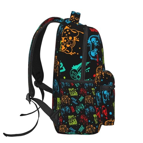 Colorful Neon Video Game Controller Backpack Large Capacity Lightweight Casual Travel Sports Backpack 11.4X7.8X15.7 inch3