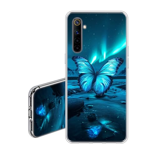 JEZSTHAI Case Compatible con Realme 6 Funda Transparente Silicona Flexible Suave Anti-Choques y Anti-Arañazos TPU Carcasa Protectora con Mariposa Dibujos Aesthetic