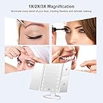 WEILY Makeup Mirror with 21 LED Lights,Two Power Supply Modes, Adjustable Touch Screen and 1x/2x/3x Magnification Tri-Fold Vanity Mirror,Chargeable Travel Cosmetic Mirror for Desktop(White) - Image 3