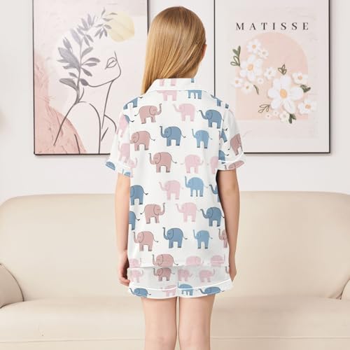 Colorful Cute Elephant Summer Satin Pajama Set, Cute Button-Down Sleepwear Pj Set for Sleep Wears4