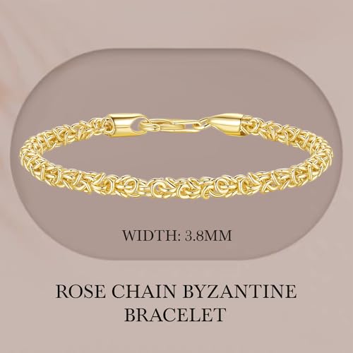 14K Gold Bracelets for Women & for Men Byzantine Link Chain Charm Bracelet for Womens & for Mens Non Tarnish Secure Lobster Clasp Jewelry 5 Sizes 6.5in2