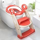 KIDOOLA Verstellbarer Toilettensitz, für Kleinkind, Baby, Kind, Jungen, Mädchen, faltbar, Urinal-Trainer, Hocker mit Schritt, leicht, tragbar, für Badezimmer, Leiter, Stuhl mit Griffen, Rot