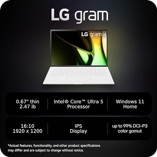 Image of LG gram 14-Inch Lightweight Laptop Intel Evo Edition - Intel Core Ultra 5 Processor Windows 11 Home 8GB RAM 512GB SSD - White