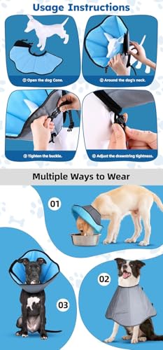 Image of Dog Cone Collar for Dogs After Surgery Extra Long, Adjustable Comfy Dog Elizabethan Pet Collar Cone for Large Dogs Anti-Lick Protective Wound