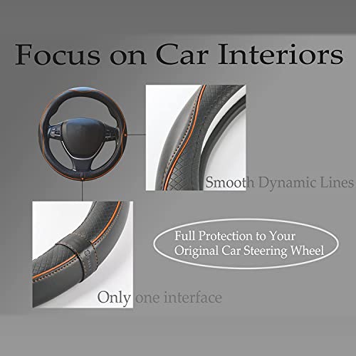 Image of Car Steering Wheel Cover, Anti-Slip, Safety, Soft, Breathable, Heavy Duty, Thick, Full Surround, Sports Style (Black with Light Orange Line)