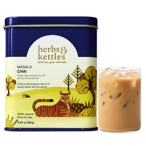 Image of Herbs & Kettles Chai - Masala | Authentic Indian Chai Tea with Assam Black Tea, Ginger, Cardamom, Cinnamon, Cloves & Black Pepper | Loose Leaf | Makes 16-20 Servings | Premium Gourmet Tea Gift