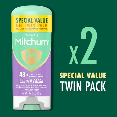 mitchum womens antiperspirant deodorant gel stick shower fresh scent 48hr sweat amp odor protection triple odor defense alcohol-free 34 oz pack of 2