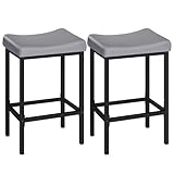HOOBRO Bar Stools Set of 2, 24.8 Inches Bar Chairs, Counter Height Stools, Saddle Barstools with Curved Surface, 2.4' Thick Upholstery, for Kitchen, Dining Room, Gray and Black BG10BY01