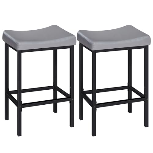 Image of HOOBRO Bar Stools Set of 2, 24.8 Inches Bar Chairs, Counter Height Stools, Saddle Barstools with Curved Surface, 2.4 inch Thick Upholstery, for Kitchen, Dining Room, Gray and Black BG10BY01