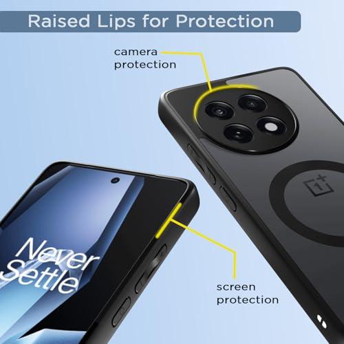 Image of Amazon Basics Back Cover for OnePlus 13R 5G Compatible with Mag-Safe | Shockproof Design | Hard Transparent Back Case (Black Mag-Safe)