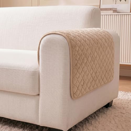 Image of Story@Home Premium Quilted Sofa Armrest Covers | Anti-Slip Armrest Covers for Sofa | 1 Pair - 70(D) x 50(L) cm - Beige