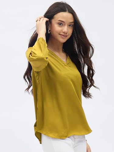 Image of SheWill Printed Top with Contrast Tipping - Stylish Ethnic & Western Tops for Women - Summer Travel Wear, Trendy Tops for Jeans, Lightweight & Comfortable Casual Wear