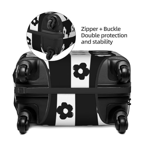 Black and White Striped Flower Luggage Cover Washable Elasticated Luggage Covers for Suitcase TSA Approved Stylish Scratch Resistant Luggage Case Protector3