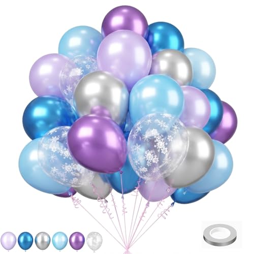 Image of Lukiituke Light Purple Balloons,57Pcs Blue and Silver Balloons, 12in Purple Balloons for Winter Theme, Ice Snow, Birthday, Baby Shower, Wedding Decorations