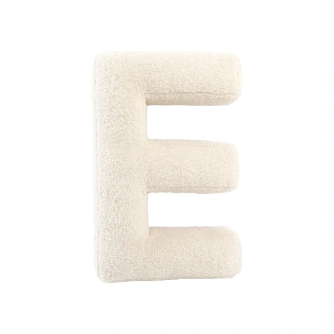 Cuscino a Forma di Lettera Alfabeto - Iniziale in Morbido Peluche dalla A alla Z - Cuscino Arredo Decorativo per Camera, Letto e Divano - Colore Panna, Effetto Velluto Soft Touch (E)