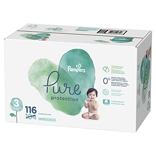 Image of Diapers Size 3, 116 Count - Pampers Pure Protection Disposable Baby Diapers, Hypoallergenic and Unscented Protection, Enormous Pack (Packaging & Prints May Vary)