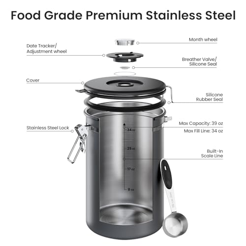 Veken Coffee Canister, Airtight Stainless Steel