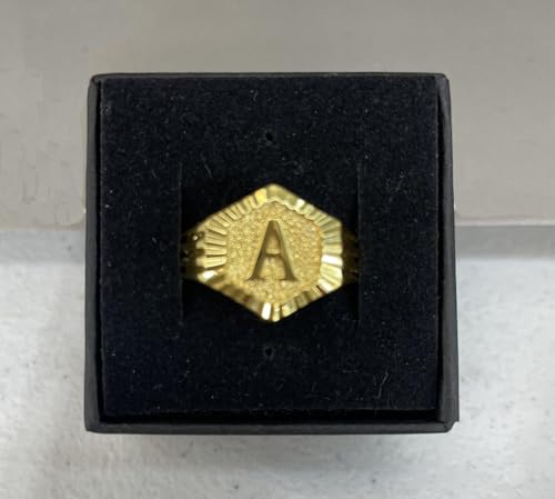 Image of 18k gold plated brass Hexagon shape initial ring already sized ring