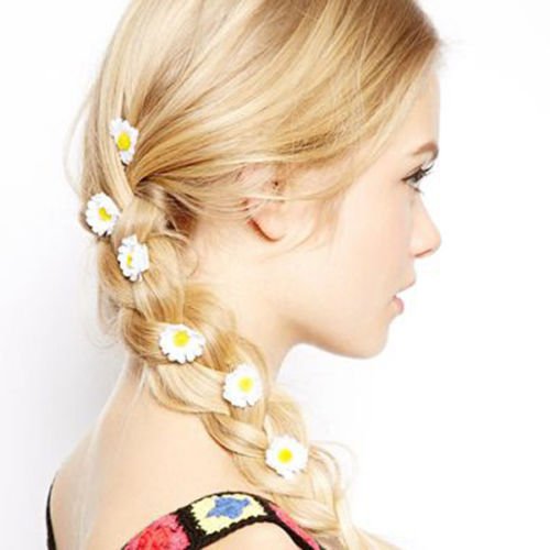 LanLan 6pcs White Yellow Daisy Flower Hair Pin Cuff Clip Accessory Boho Festival Party