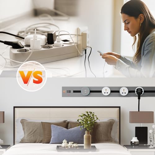 Image of Adjustable Plug-in Power Track | Electrical Movable Sliding Power Track | Surface Mounted Extension for Home, Office, Multiple Tabletop Outlets | 1 Year Warranty (Black, 100cm, Surface Mounted)