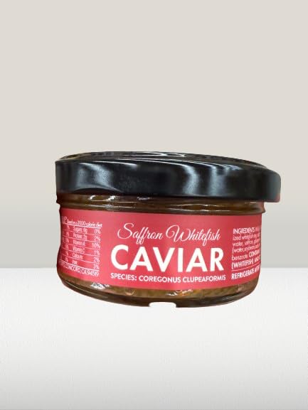 Premium Saffron Whitefish Caviar – Kosher, Wild-Caught, Ready to Eat – 1.76 oz Glass Jars (Pack of 3)