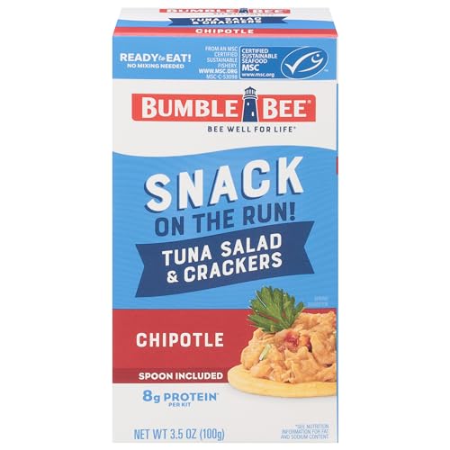 Bumble Bee Snack On The Run Chipotle Tuna Salad with Crackers Kit - Ready to Eat Protein Snack Pack - 8g Protein per Box - Wild Caught MSC Certified Tuna