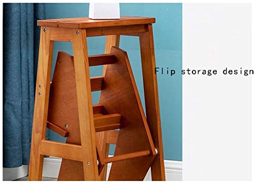 Wooden Step Stool,Solid Wood Stool Folding Chair Full Solid Staircase Suitable For The Kitchen Three Layers Multi Purpose Double Use Brown Stool #TOP5