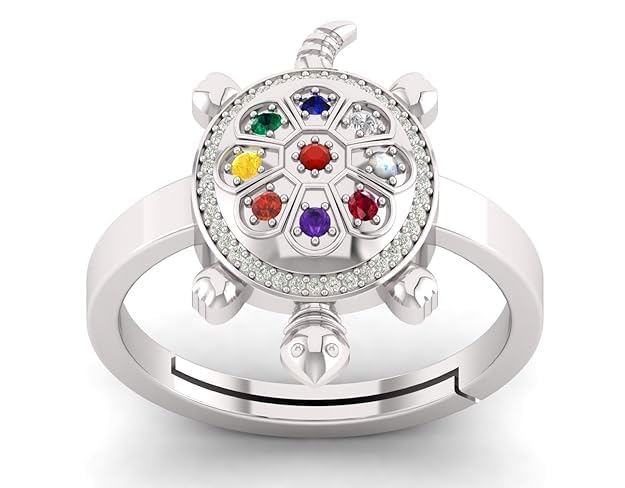 Certified Original Navratna birthstone Best Of Luck 925 Sterling Slver Tortoise Adjustable Ring/stone gift ring for Men Or Women's