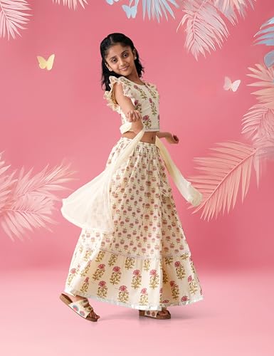 Image of Amazon Brand - Symbol Kids Girls Cotton Readymade Lehenga Choli Dupatta Set (3 pcs) | Ethnic Wear