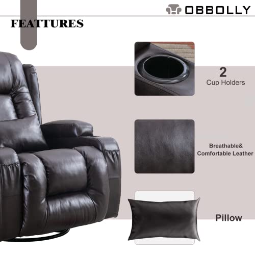 Obbolly Swivel Rocker Recliner Chair With Massage, Manual Glider Rocking Recliner Chair, Wingback Design 360° Swivel Chair With Lumbar Pillow, Cup Holders For Living Room (Brown-Pu, Single) #TOP6